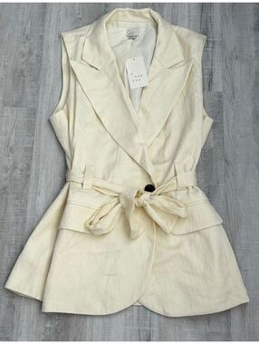 A New Day Cream Tie-Front Sleeveless Blazer Vest Women Size Small